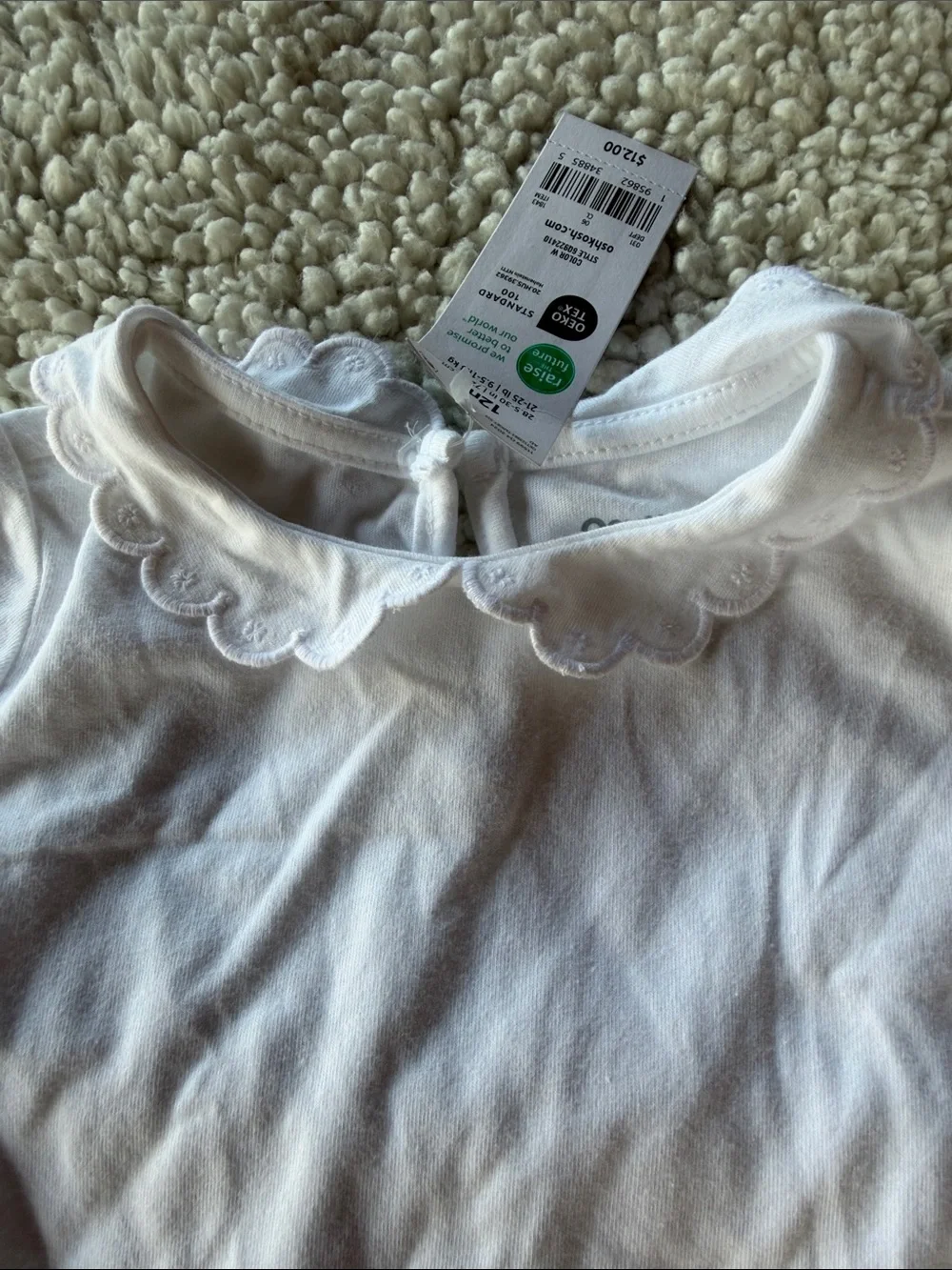 OshKosh B'gosh White Short Sleeve Tee with Scalloped Collar